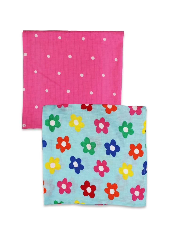 Toby Tiger Musselintücher im Doppelpack mit Regenbogenblumen Print in blau günstig kaufen 0