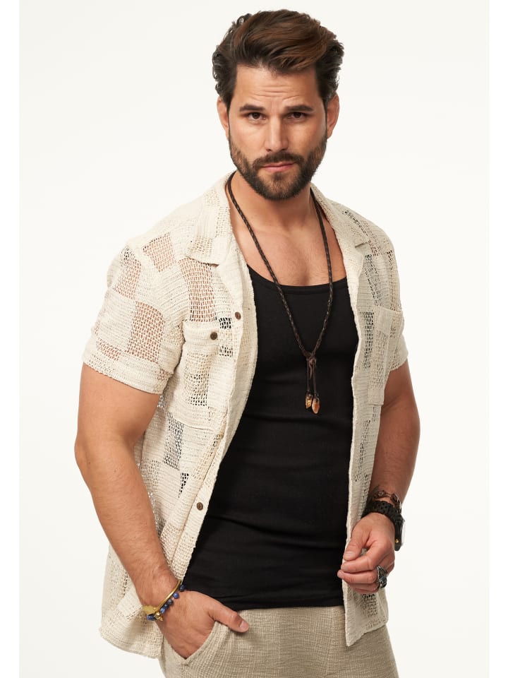 SOULSTAR Kurzarmhemd - im Vintage Summer-Look Kurzarm Strick Polo-Hemd T-Shirt in Ecru günstig kaufen