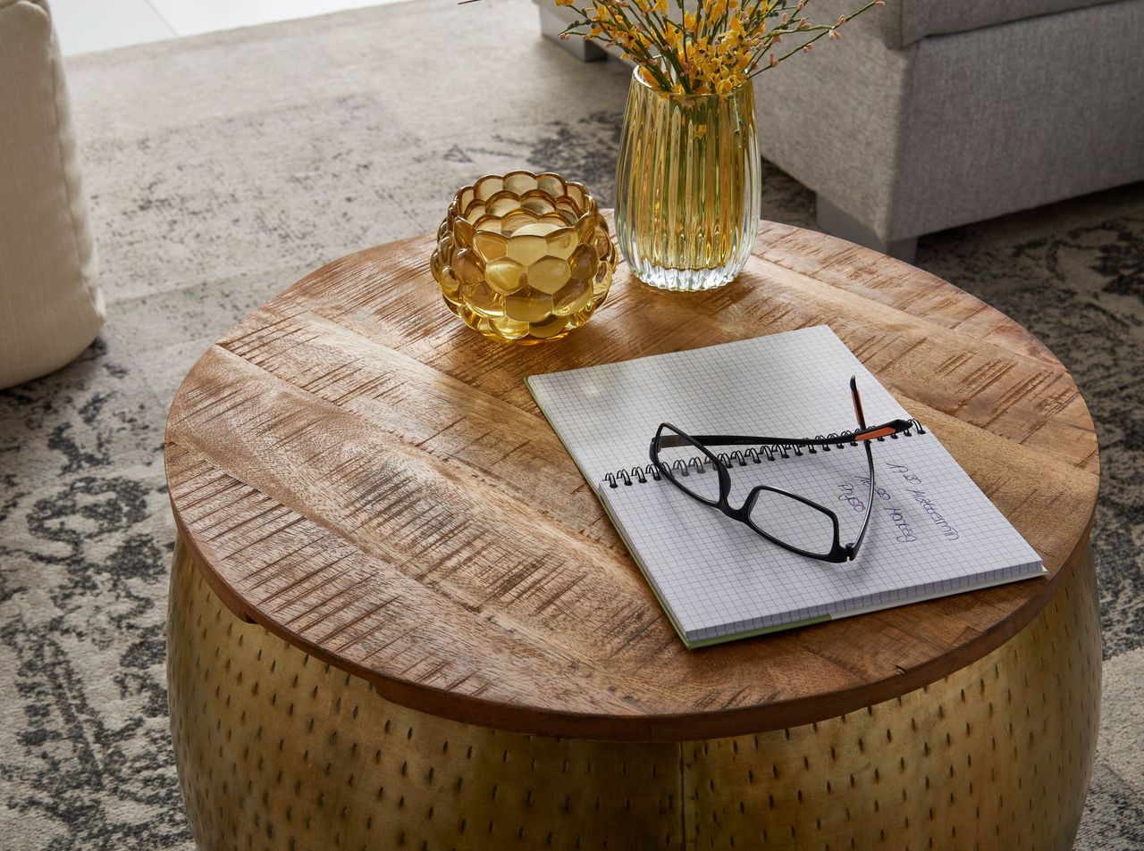 Skyport WOHNLING Couchtisch Rund Metall Sofatisch Ø 60 cm Tisch Stauraum Wohnzimmertisch