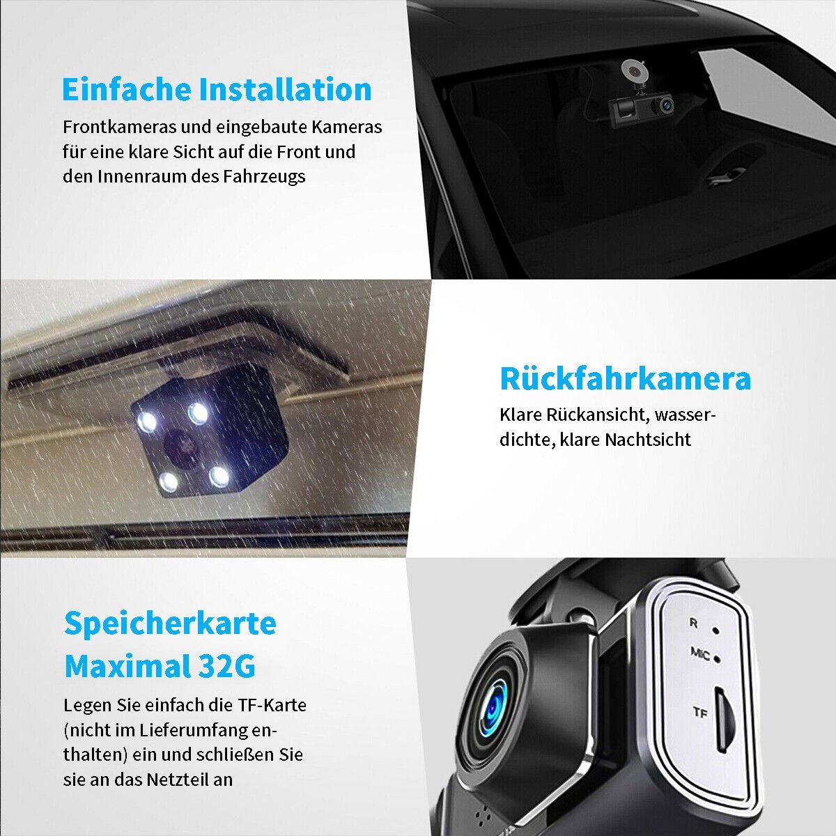 Yoyaxi 1080P Doppelobjektiv-Auto-Dashcam-Recorder, G-Sensor Dashcam (Vorder- und Rückkamera, Video-DVR)