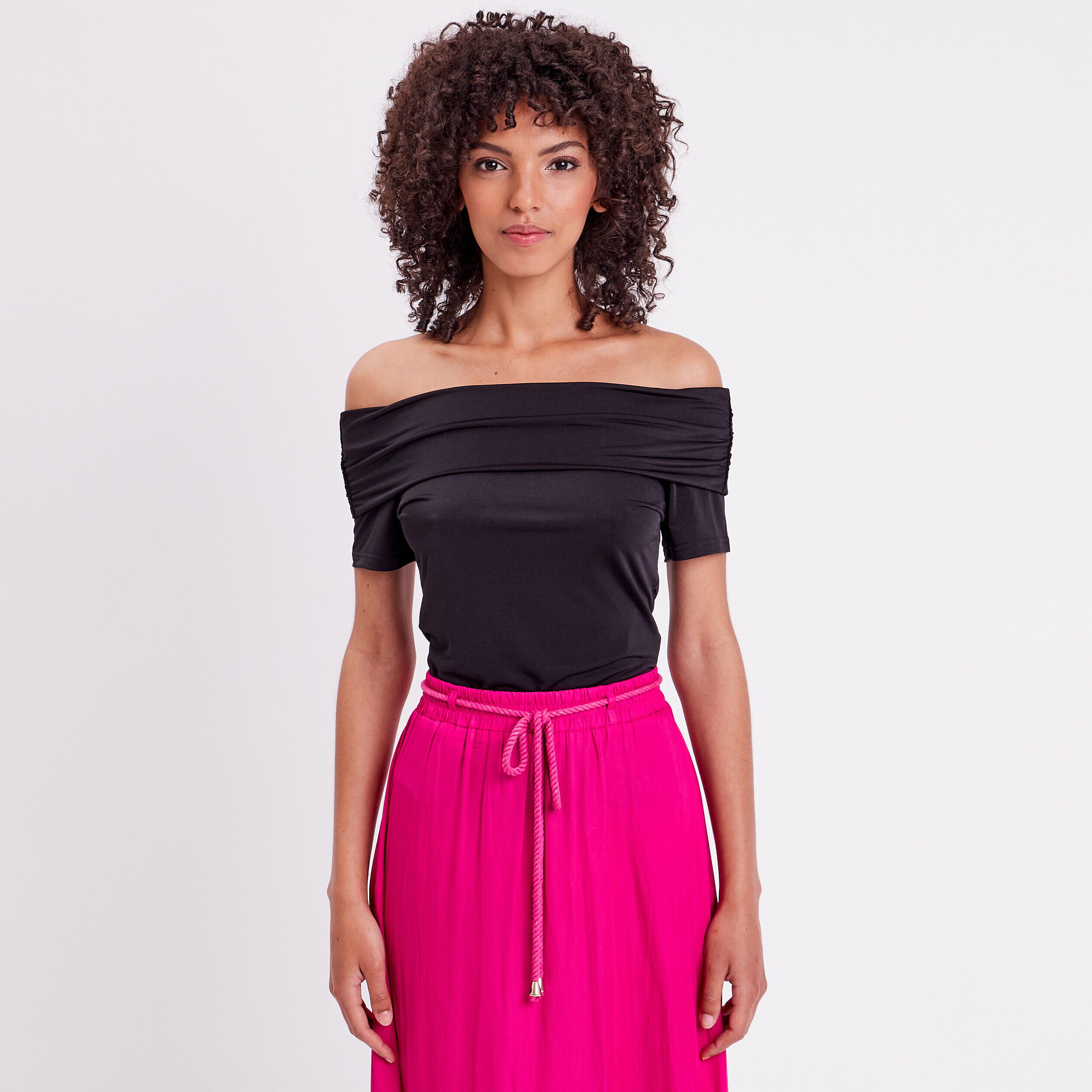 T-shirt col bardot noir femme | Cache Cache