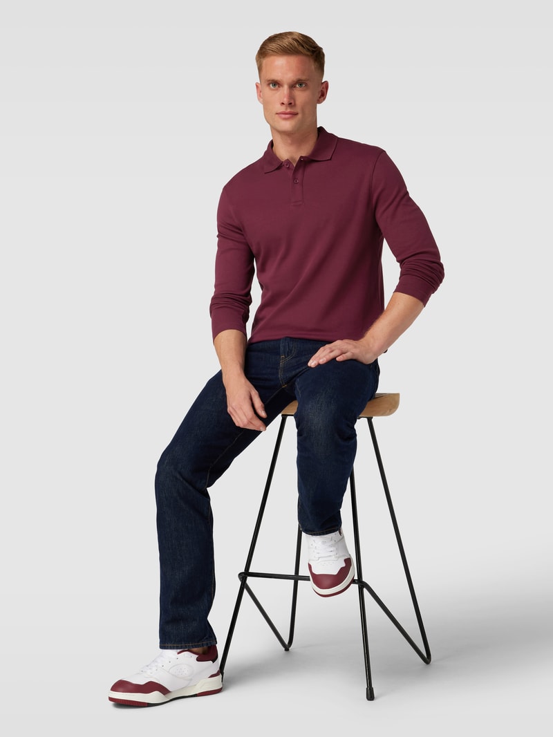 Poloshirt mit langen Ärmeln in dunkelrot