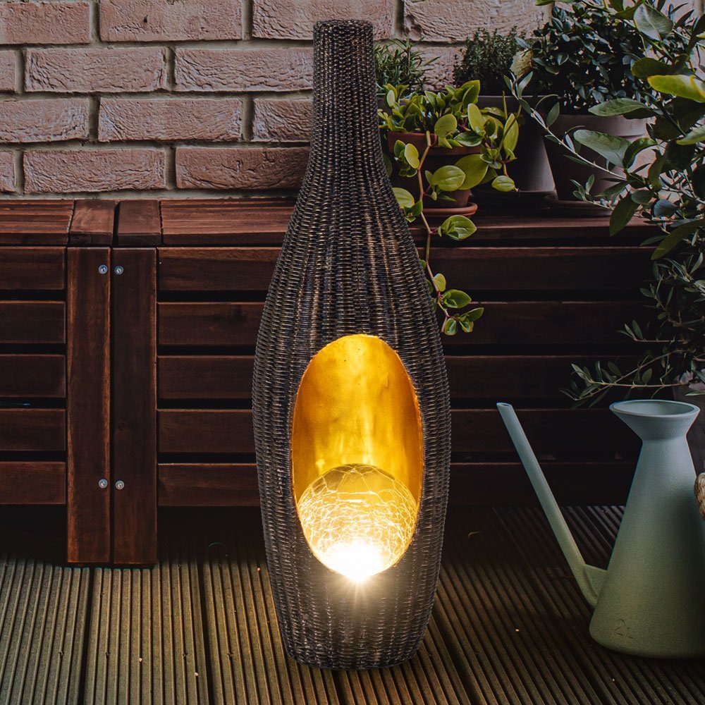 etc-shop Gartenleuchte, LED-Leuchtmittel fest verbaut, Warmweiß, Solarleuchte Rattan-Optik Solarleuchte Gartendeko für Außen Deko