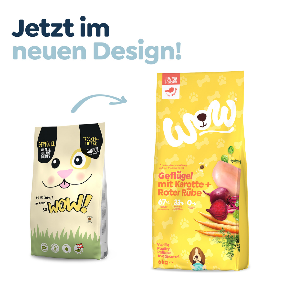 WOW Trocken Junior Geflügel mit Karotten und roter Rübe 6kg