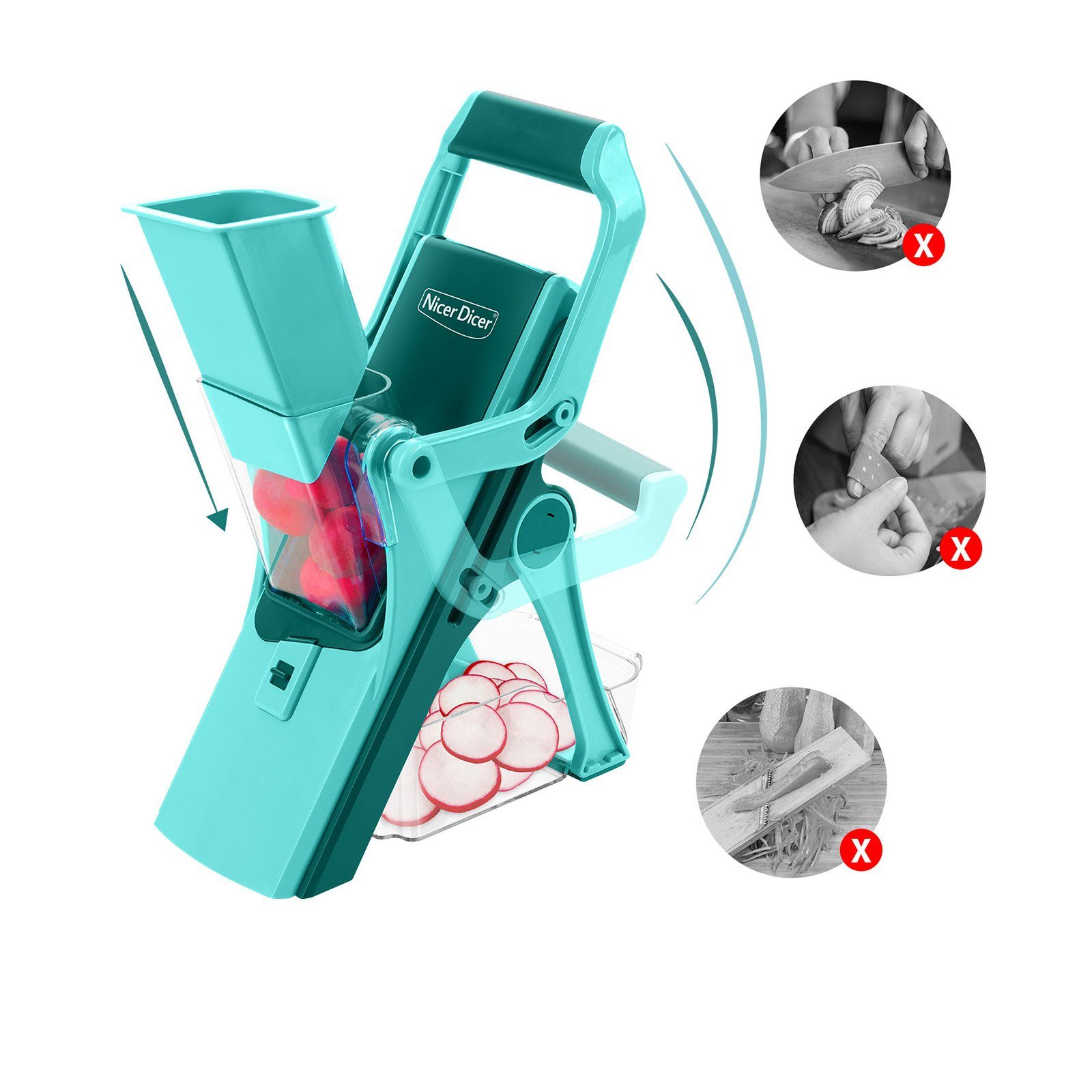 Genius Gemüsehobel Genius Nicer Dicer Mando Gemüseschneider 12-tlg., Gemüsehobel manuell, (12 tlg., Deluxe Set), extra-scharfe Klingen aus Edelstahl in G-NOX-Qualität