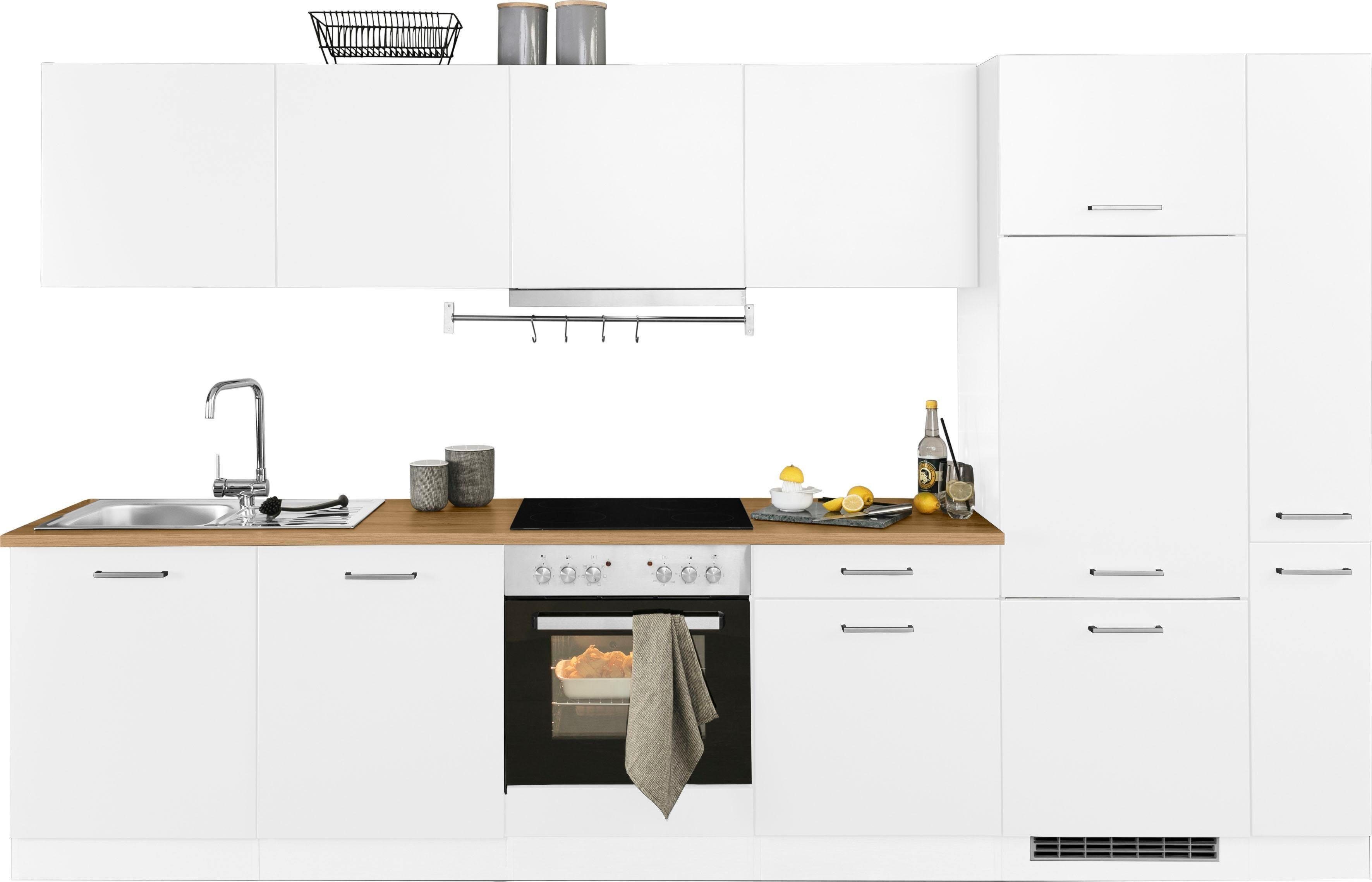 HELD MÖBEL Küchenzeile Kehl, mit E-Geräten, Breite 330 cm, inkl. Kühlschrank und Geschirrspüler