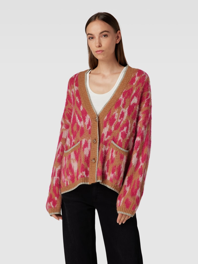 Strickjacke mit Allover-Muster und Eingrifftaschen in pink