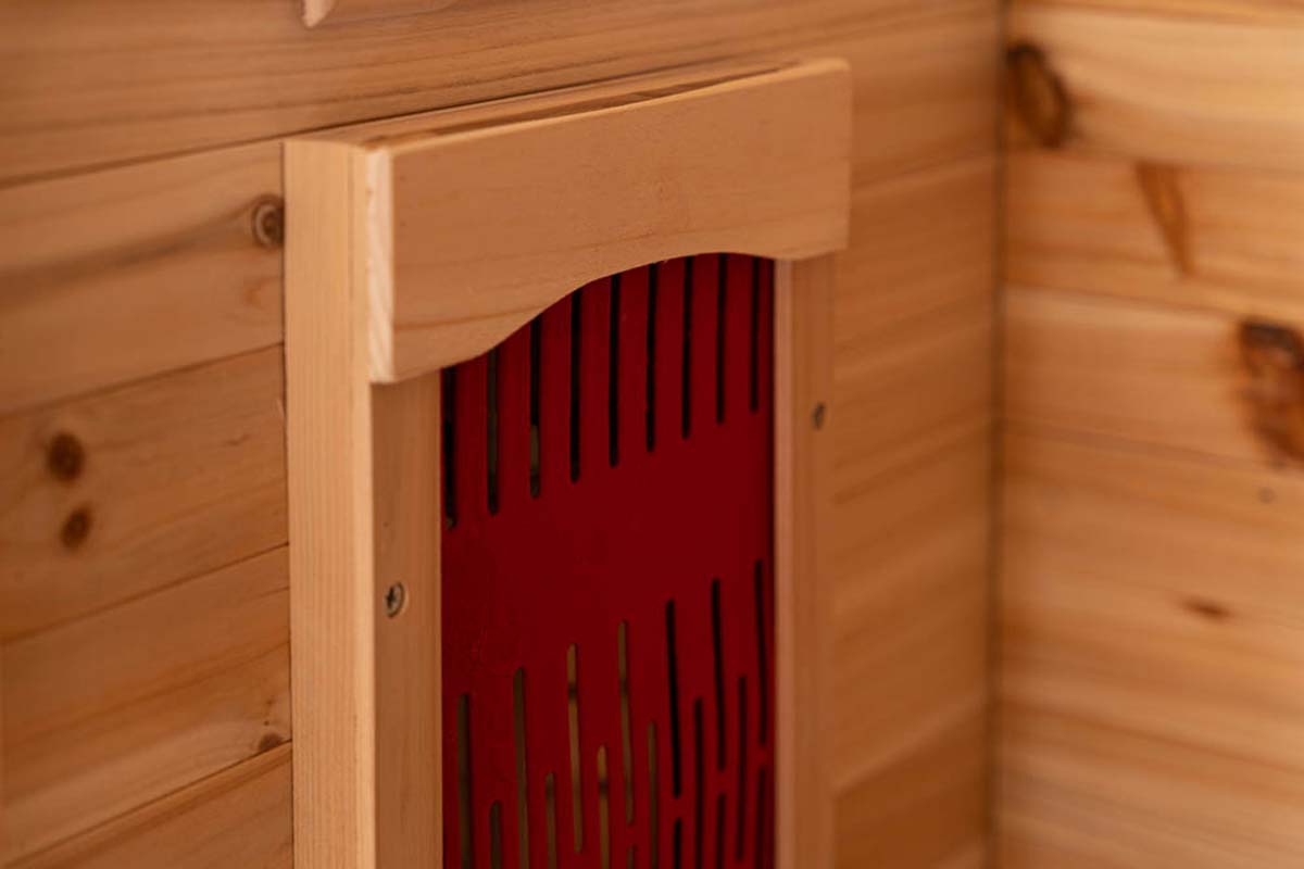 PureHaven Infrarotkabine 153x125x210 cm aus kanadischem Hemlock-Holz Bluetooth-Soundsystem Timer Lichttherapie in 4 Farben digitale Steuerung