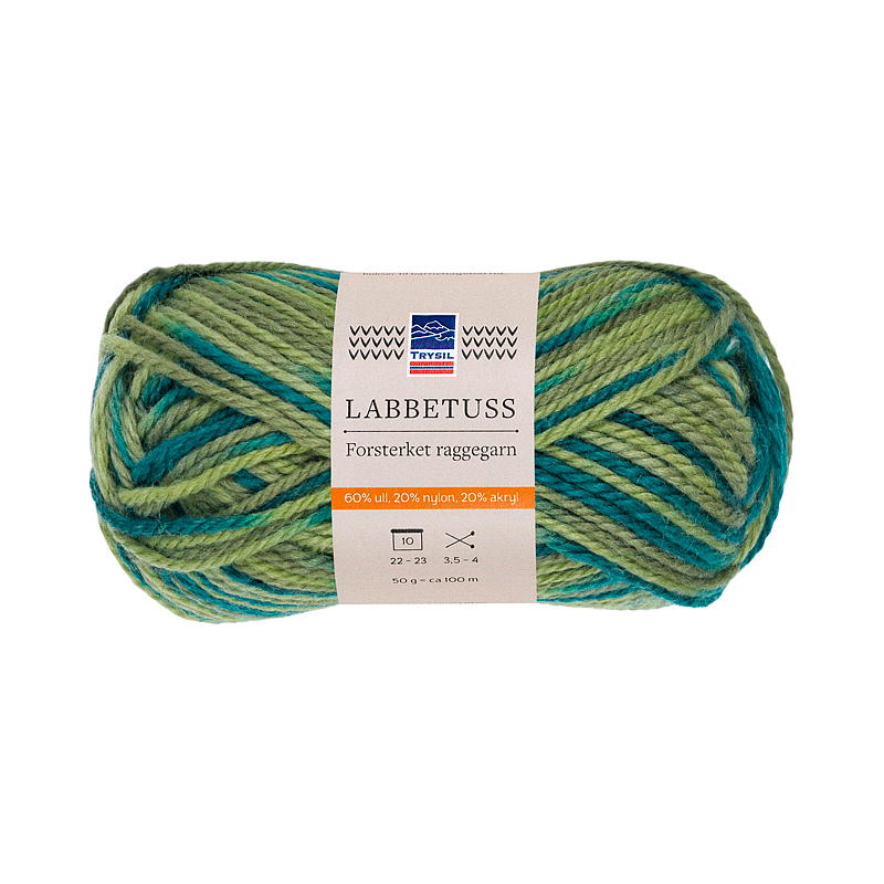 Trysil Labbetuss garn ullmiks 60% ull, skogsgrønn print