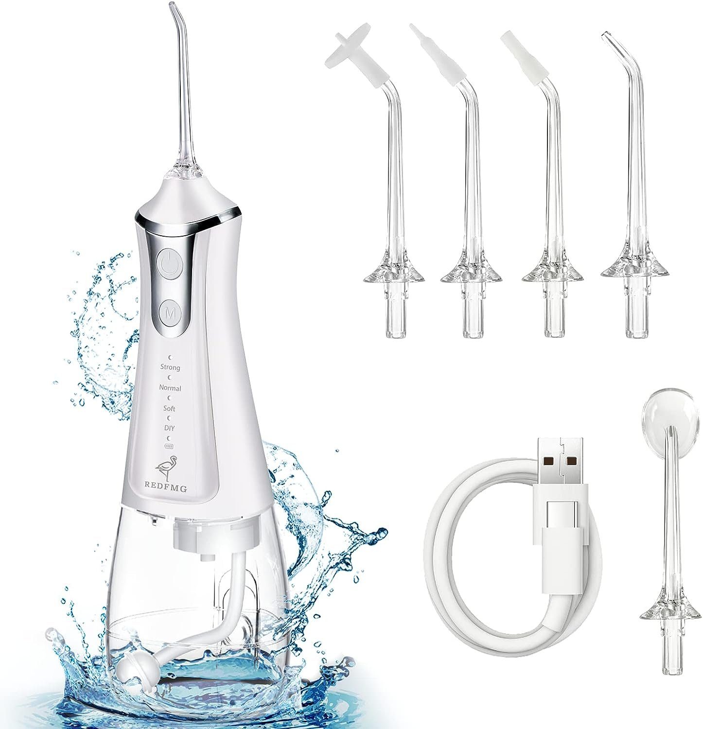 Rutaqian Munddusche Munddusche Kabellos 3 Reinigungsmodi Einstellbarer Horizontaler Druck, Tragbare 300ML Zahndusche, 5 Jet-Tipps Mundduschen