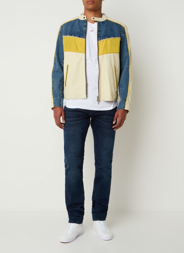 Giacca da motociclista Diesel L-Leopol in pelle di agnello con dettagli in denim.