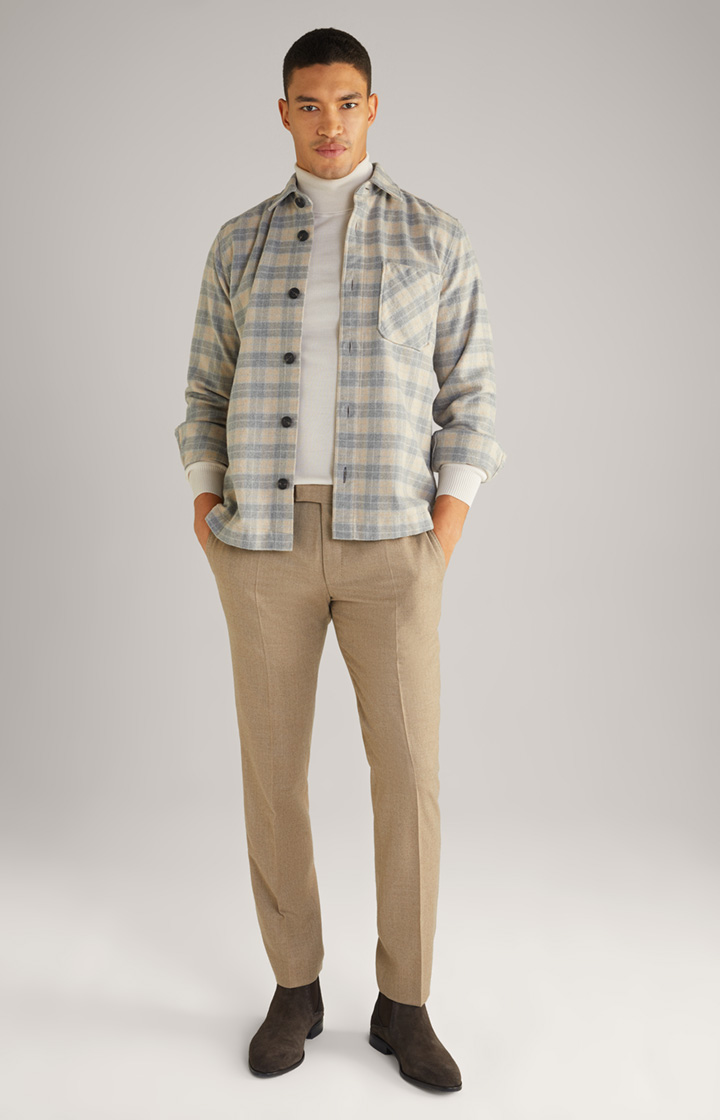 Flanell-Hemd Kalan in Grau/Beige gemustert