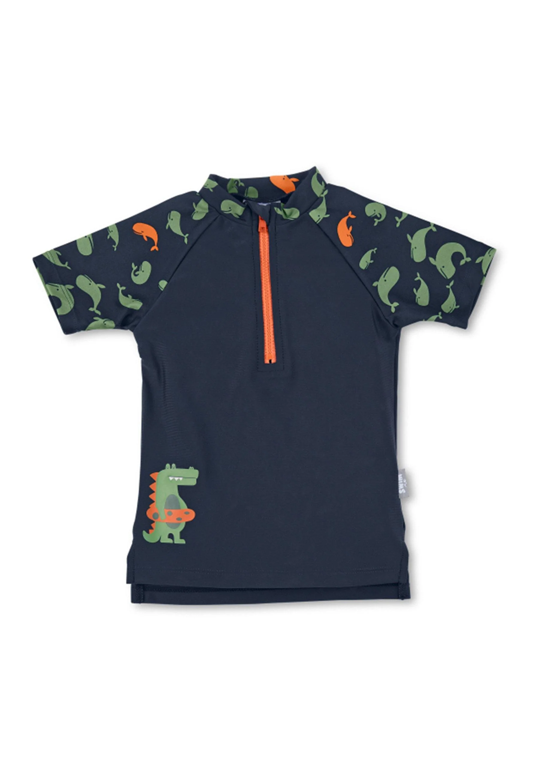 Kurzarm-Schwimmshirt in Marine mit Motiv Wale