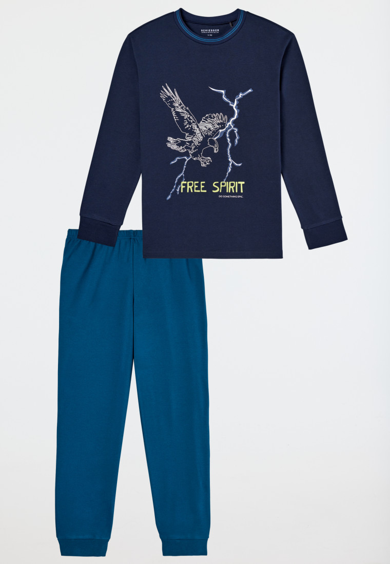 Schlafanzug lang Interlock Adler nachtblau - Nightwear