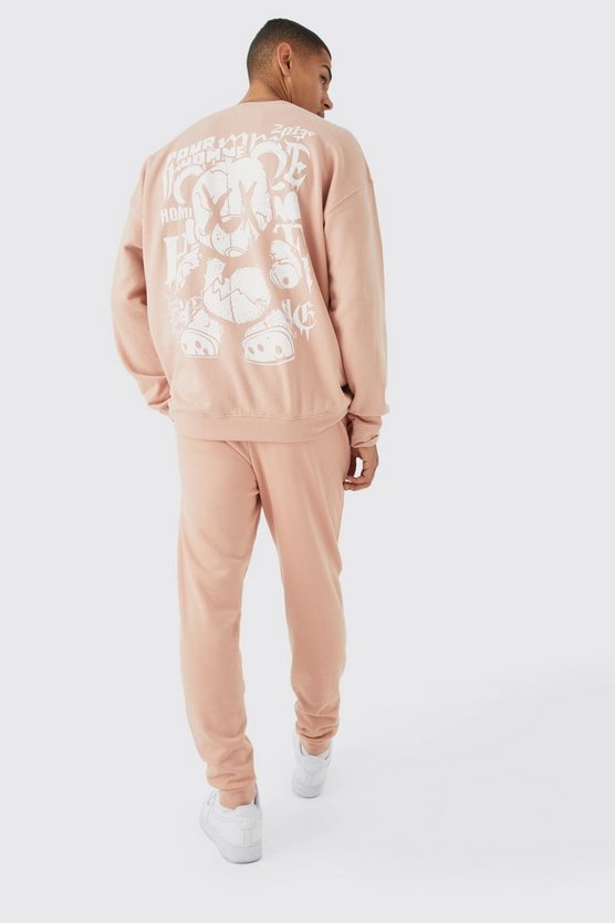 Oversize Sweatshirt-Trainingsanzug mit Graffiti Teddy Print