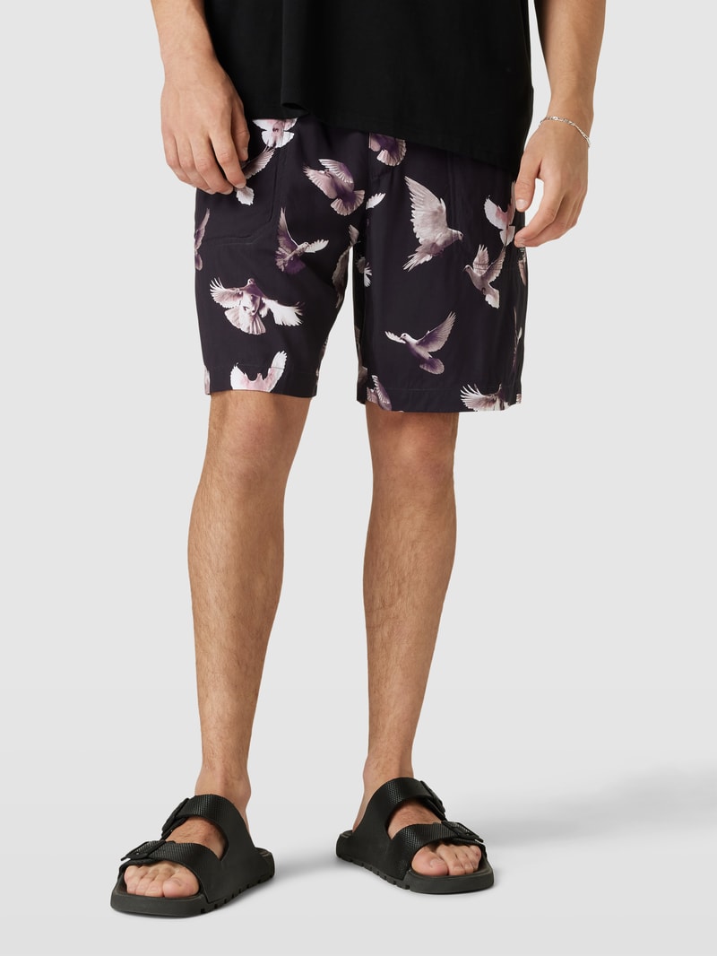 Shorts aus Viskose mit Allover-Muster in schwarz