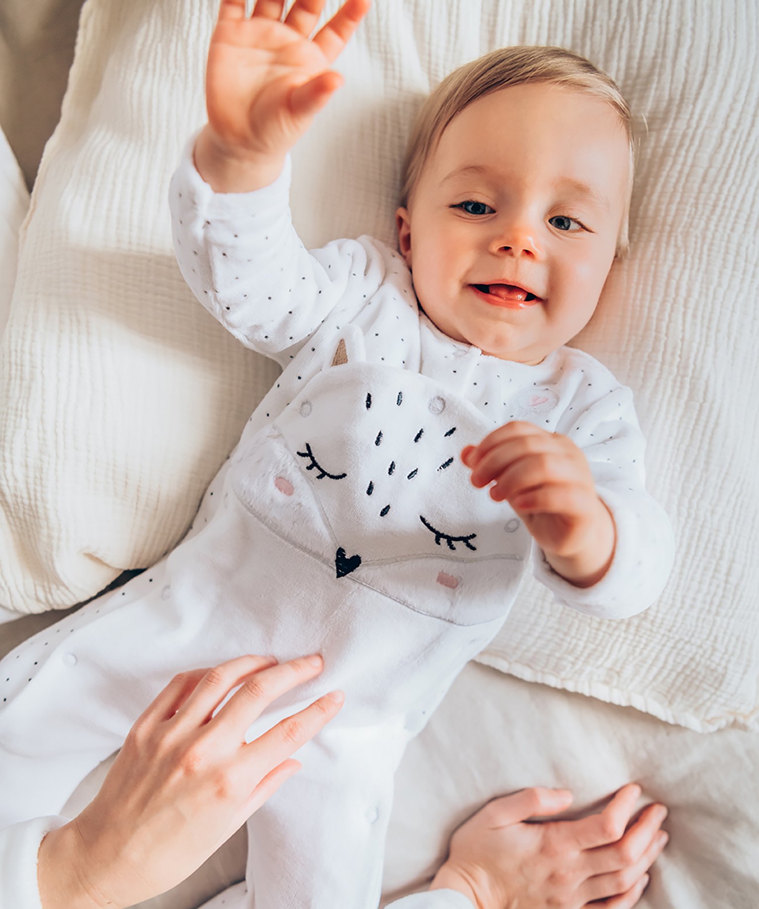 Pyjama bébé fille ouverture devant avec motif chat blanc | GEMO