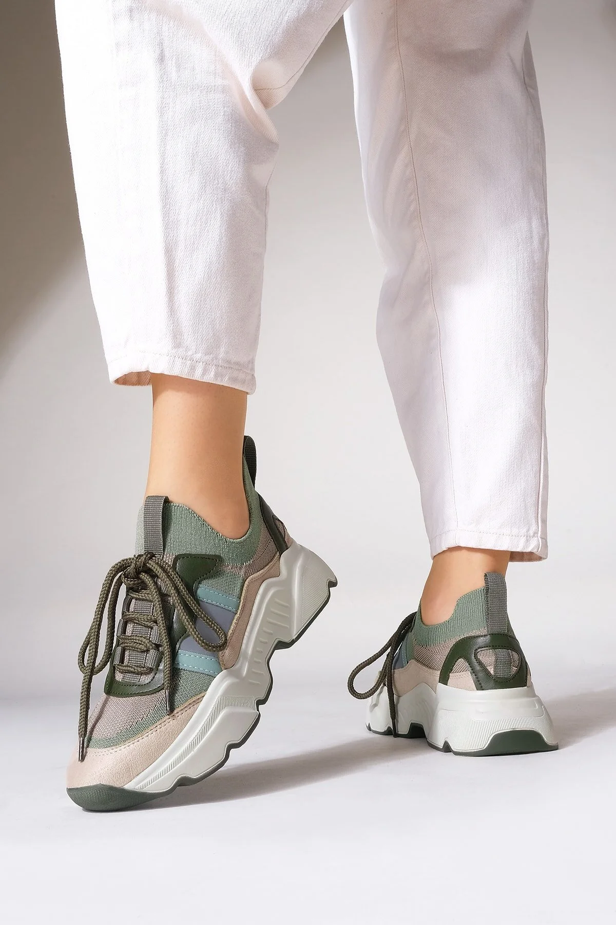 Marjin  Damen Sneaker Hohe Sohle Strickwaren Sportschuhe Volente Khaki