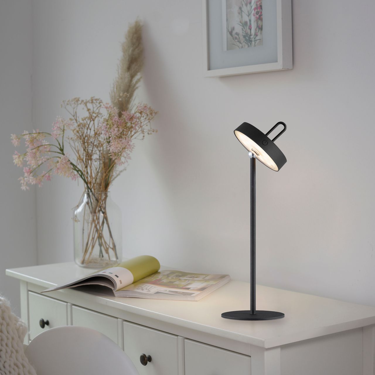 JUST LIGHT Akku Tischleuchte AMAG, 1x LED-Board/1,50Watt/2700Kelvin, IP44, Schwarz