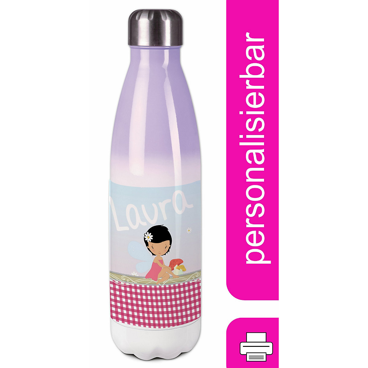 Edelstahl Kinder Thermoflasche / Trinkflasche bunt Fee Spülmaschinenfest, Auslaufsicher, Bruchfest, Doppelwandig, Für Heißgetränke geeignet, Mit Deckel, Isoliert