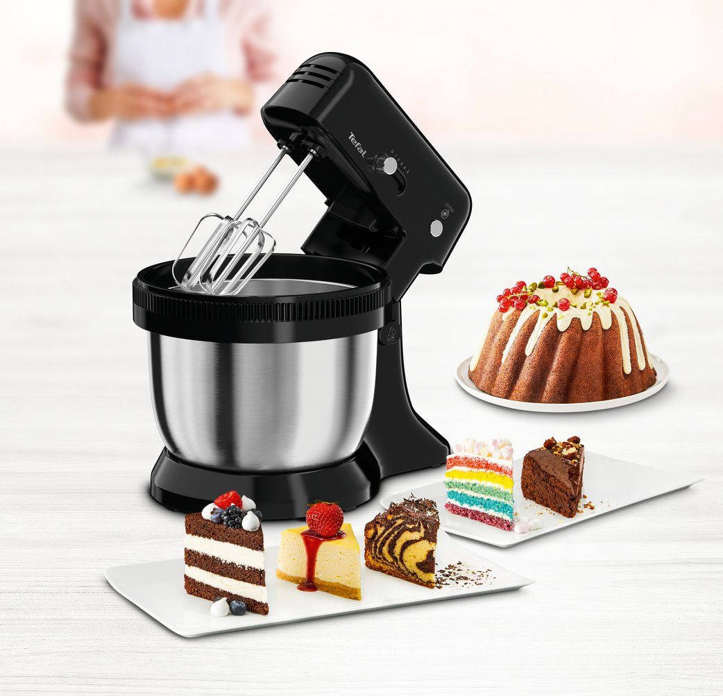 Tefal Küchenmaschine Oh My Cake QB1108, 300 W, 4 l Schüssel, Satelliten-Rührwerk, 4-L-Schüssel, inkl. 2 Schneebesen, 2 Knethaken