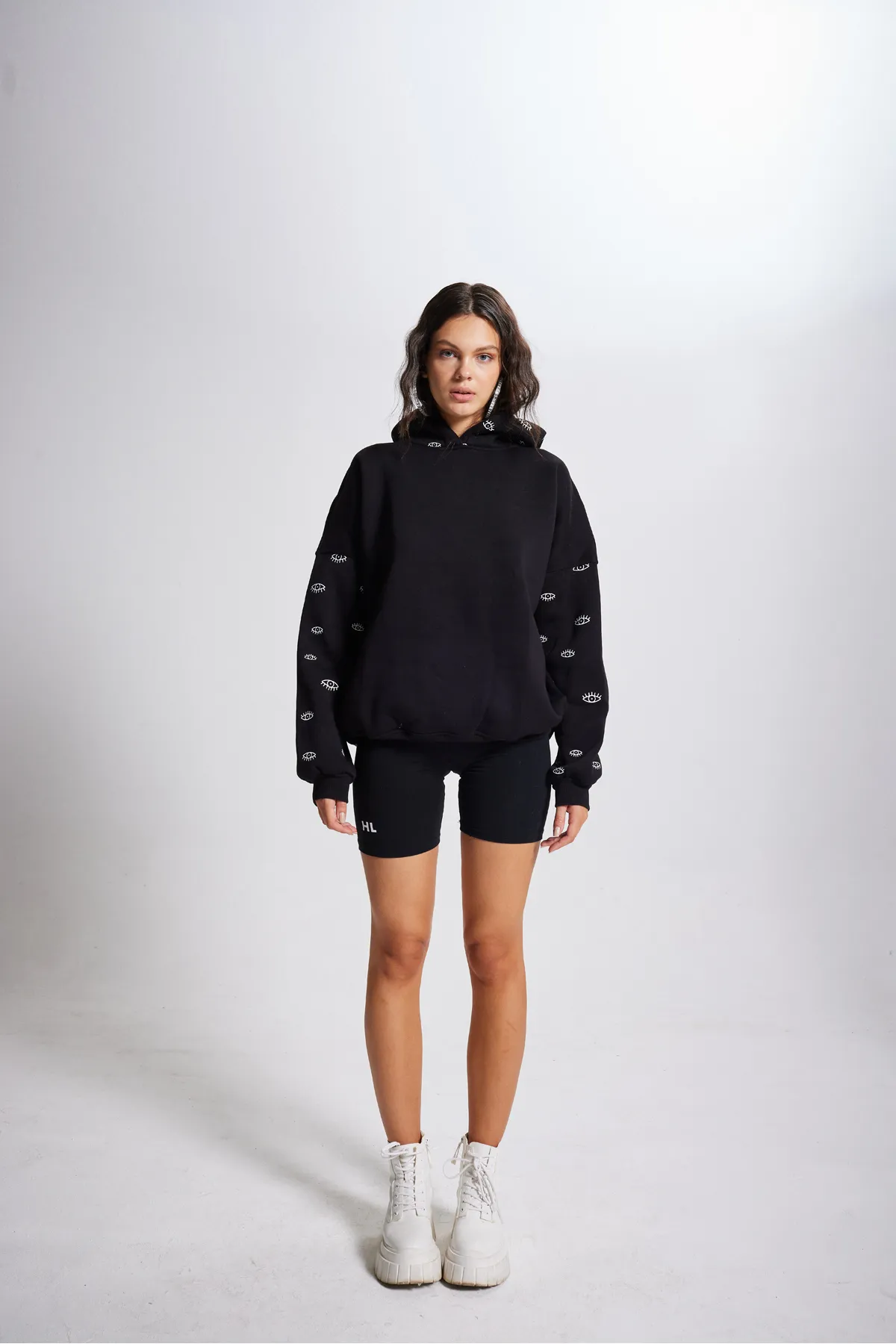 HOLLY LOLLY  Oversize-Kapuzen-Unisex-Augen-Sweatshirt Schwarz