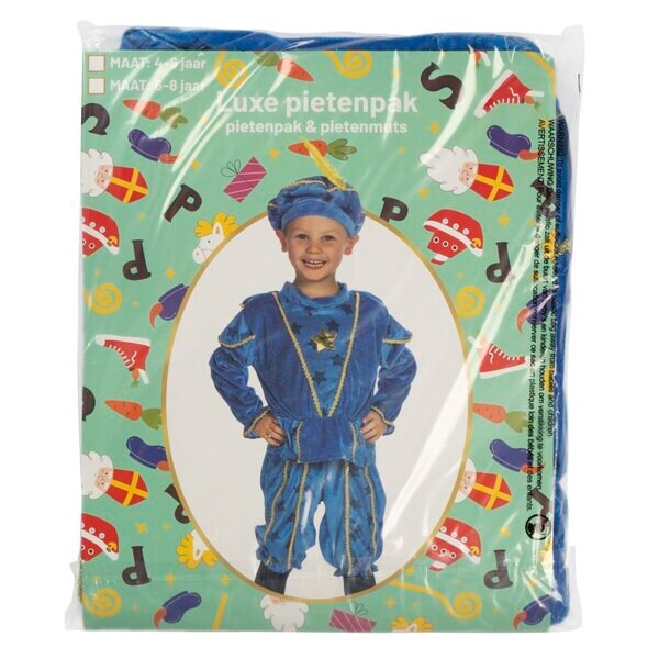 Luxusný kostým pomocníka Sinterklaas s modrým klobúkom, 6-8 rokov