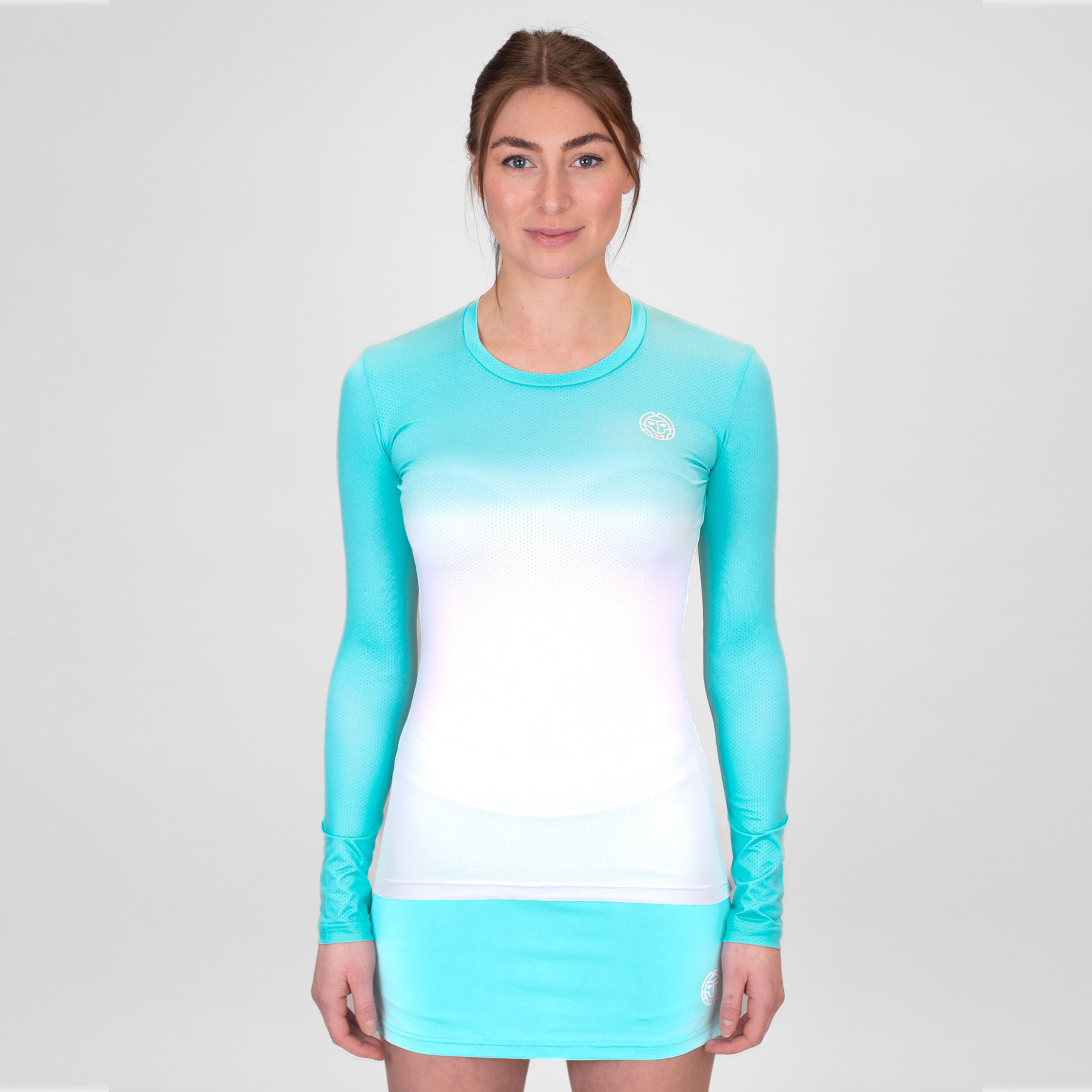 Crew Gradiant Longsleeve Damen - Türkis, Weiß