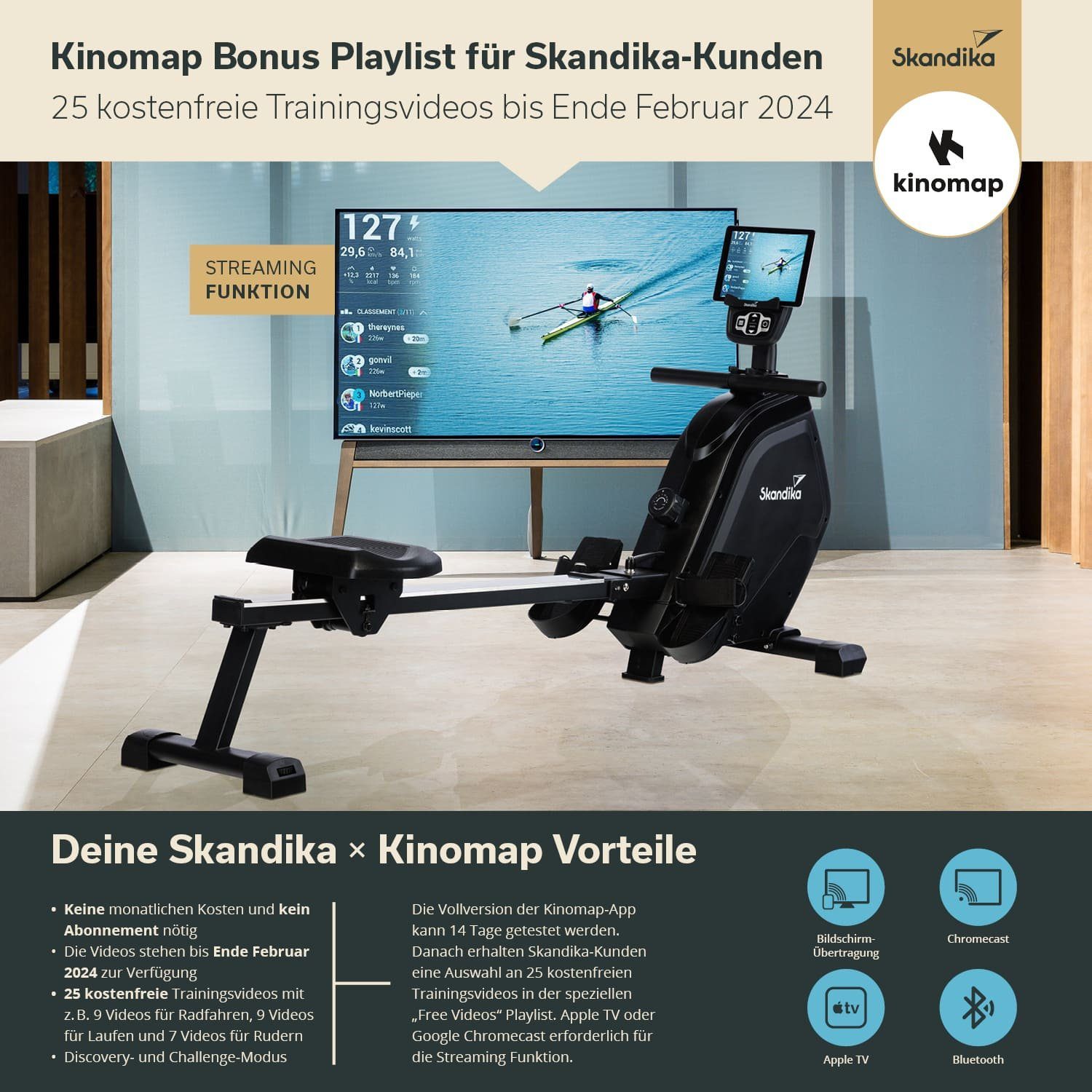 Skandika Rudergerät Munin, klappbar, 16-stufiger Magnetwiderstand, 8 kg Schwungmassensystem