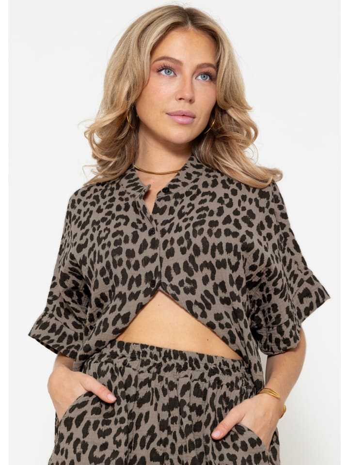 SASSYCLASSY Musselin Bluse mit Zebra in Braun, Schwarz günstig kaufen