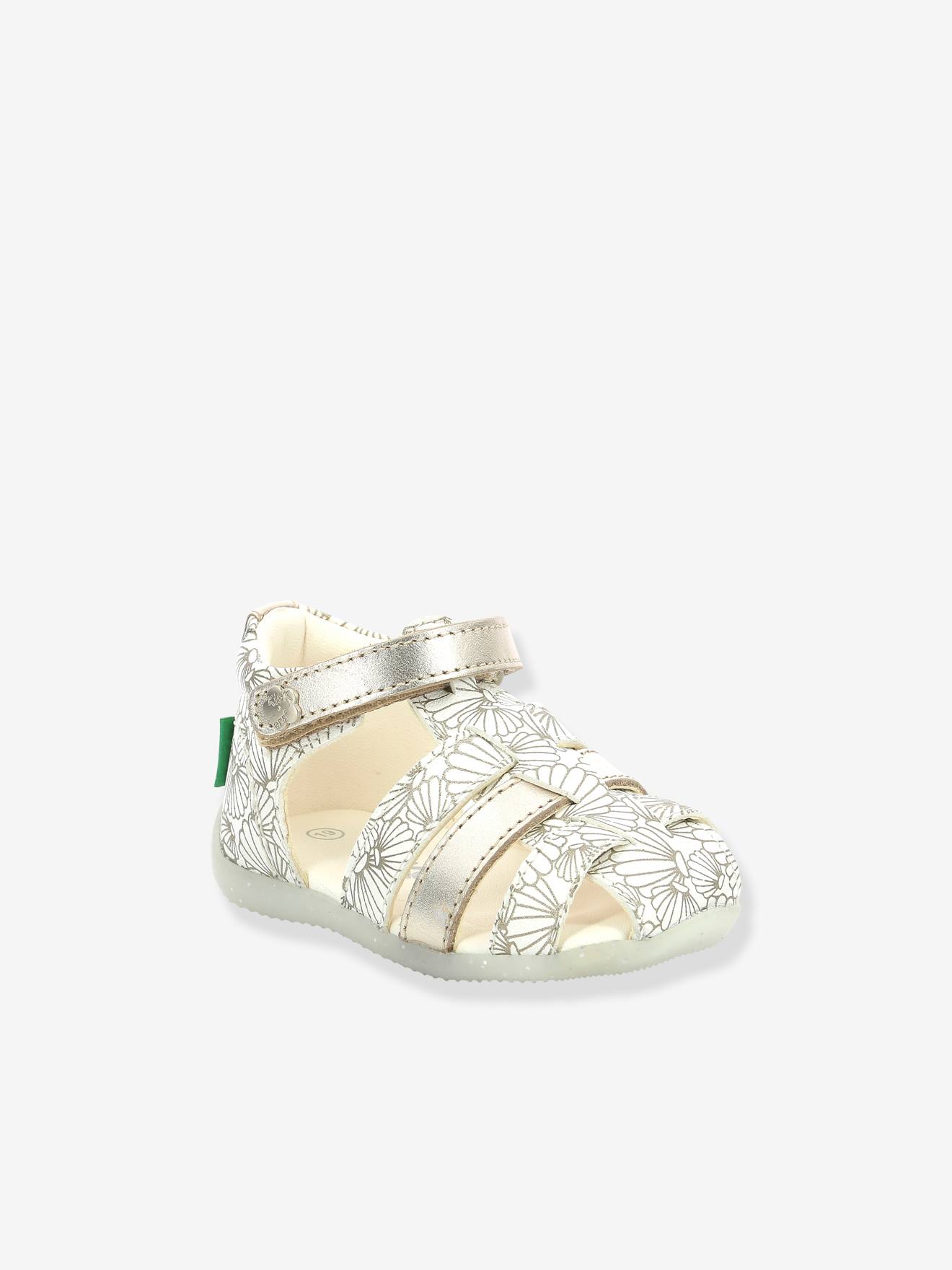 Sandales cuir bébé Bigflo-2 Iconique Biboo KICKERS® blanc argent coquillage