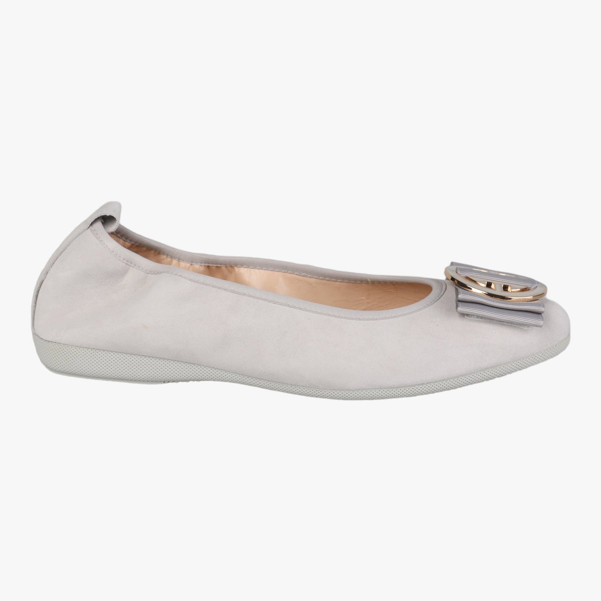 La Ballerina CAMBIO SET Veloursleder hellgrau Linda C & Riorita silber glanz Ballerina Trend Ballerinas 2023, 2ei wechselbare Schnallen im Lieferumfang