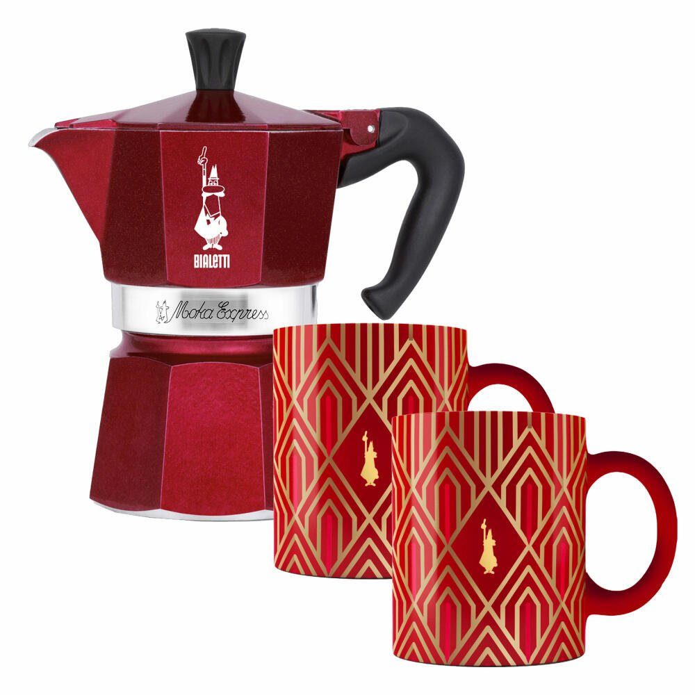 BIALETTI Espressokocher Deco Glamour Moka Express 6 Tassen mit 2 Becher