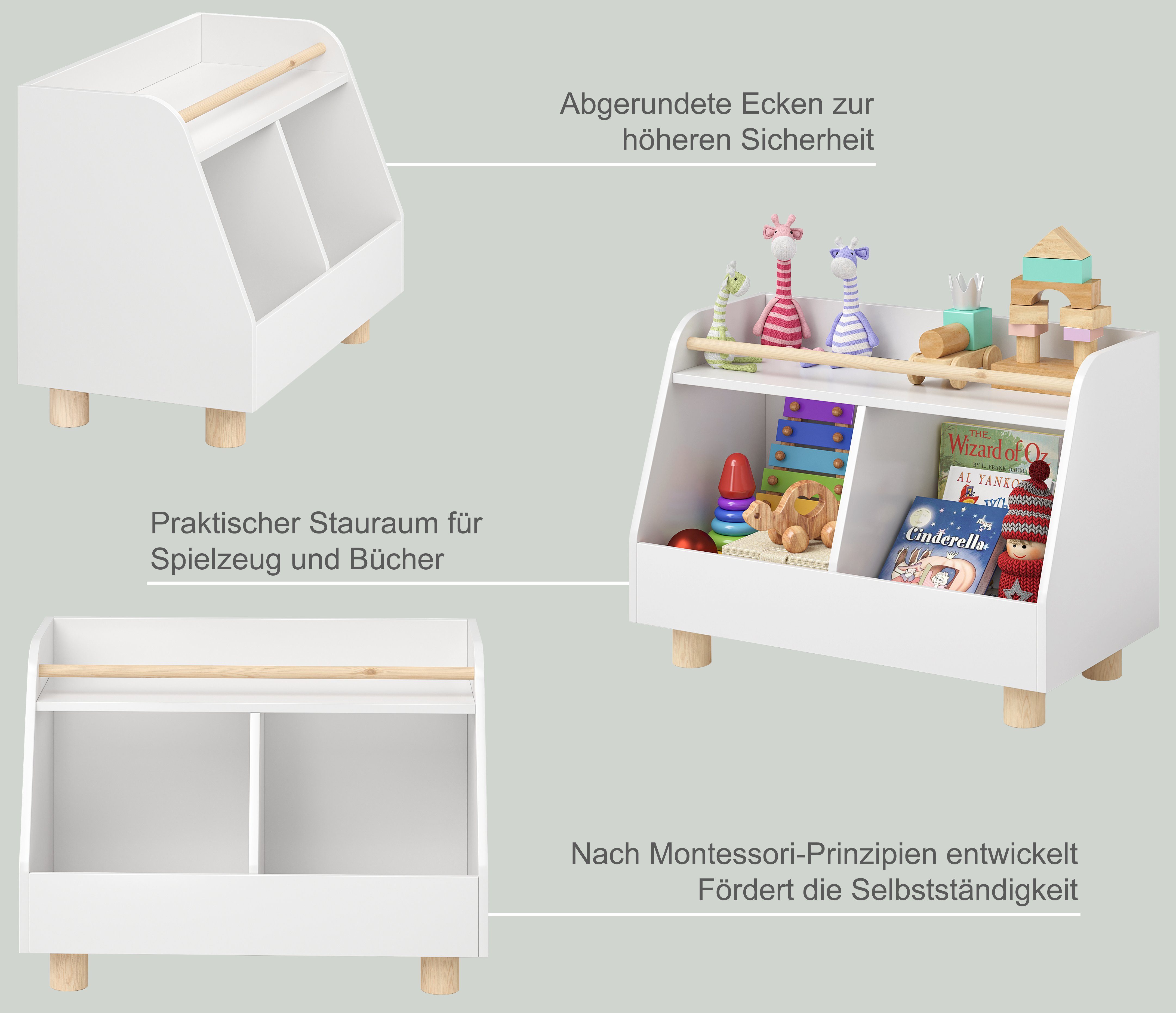 Bellabino Kinderregal Belly, Spielzeugregal weiß, 2 Fächer für Spielzeug, 1 Ablage