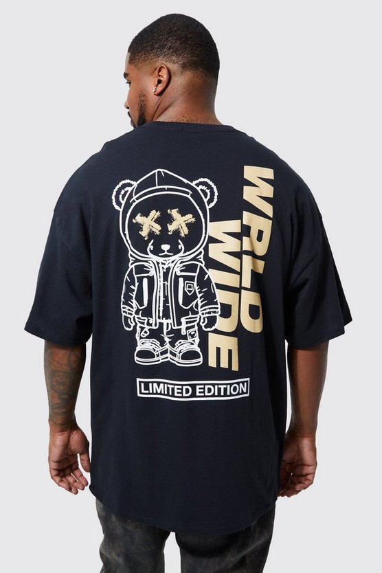 Plus T-Shirt mit Space Teddy Print