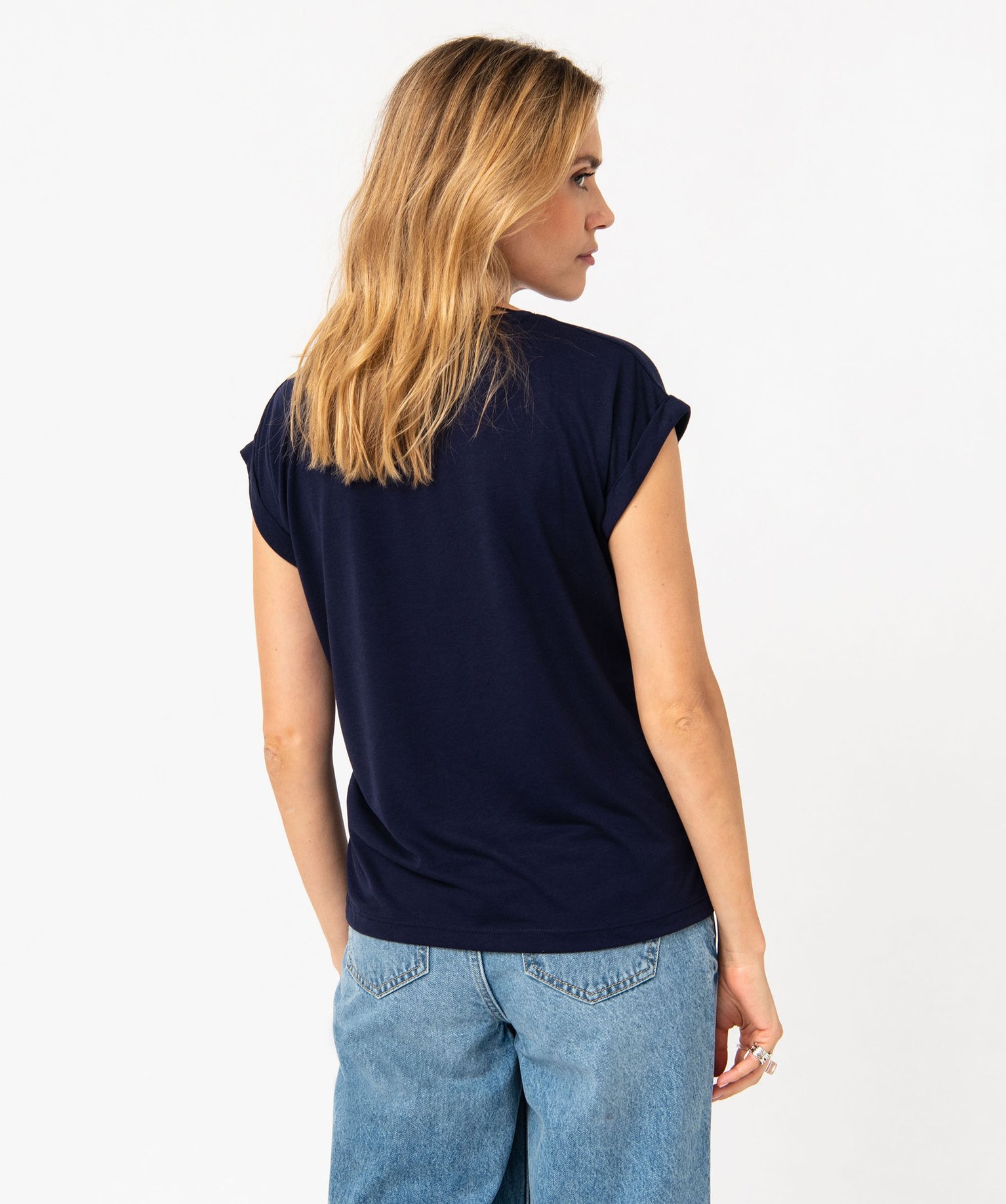 Tee-shirt à manches courtes avec motif fleuri femme marine | GEMO