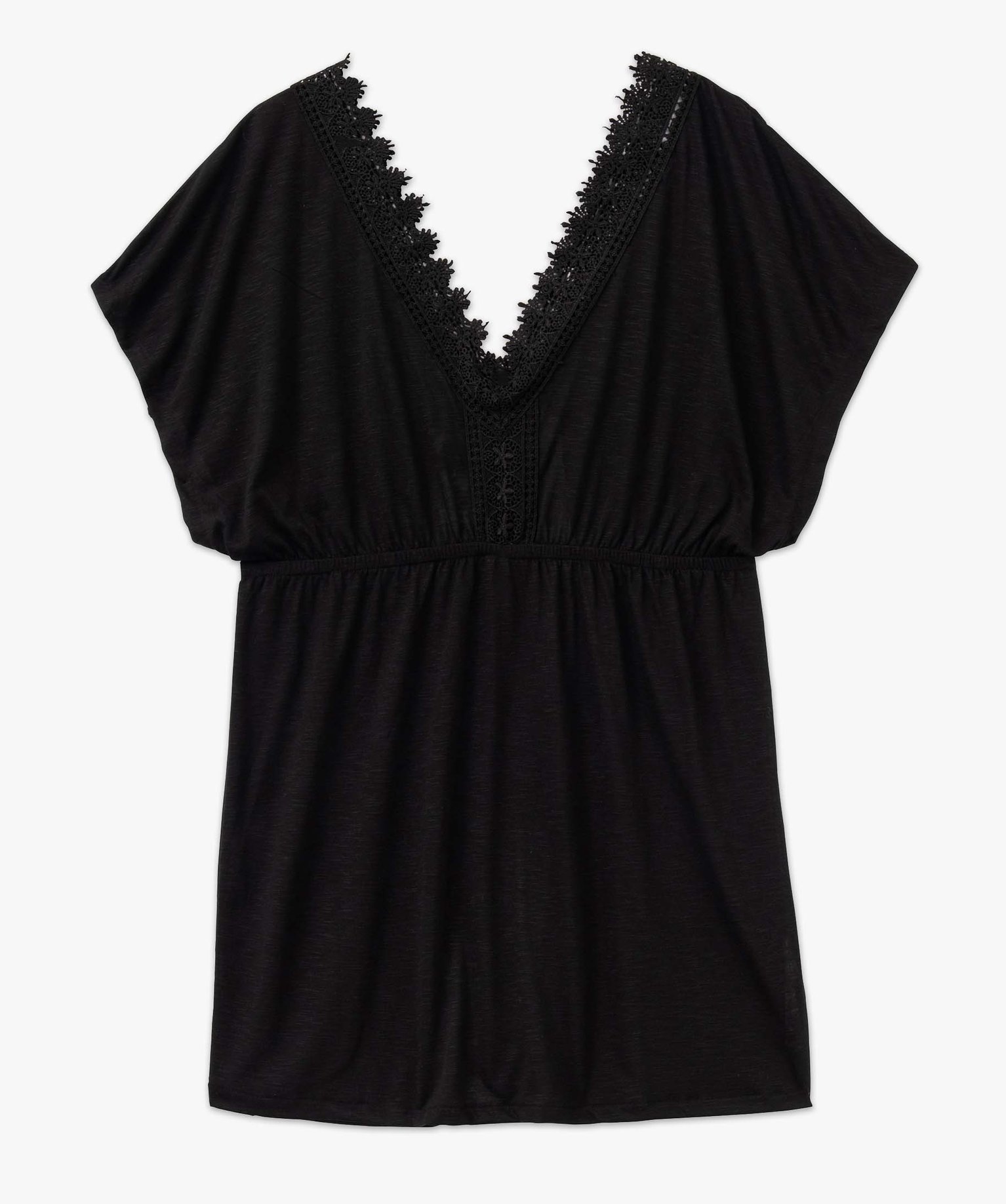 Robe de plage femme avec col en dentelle noir | GEMO