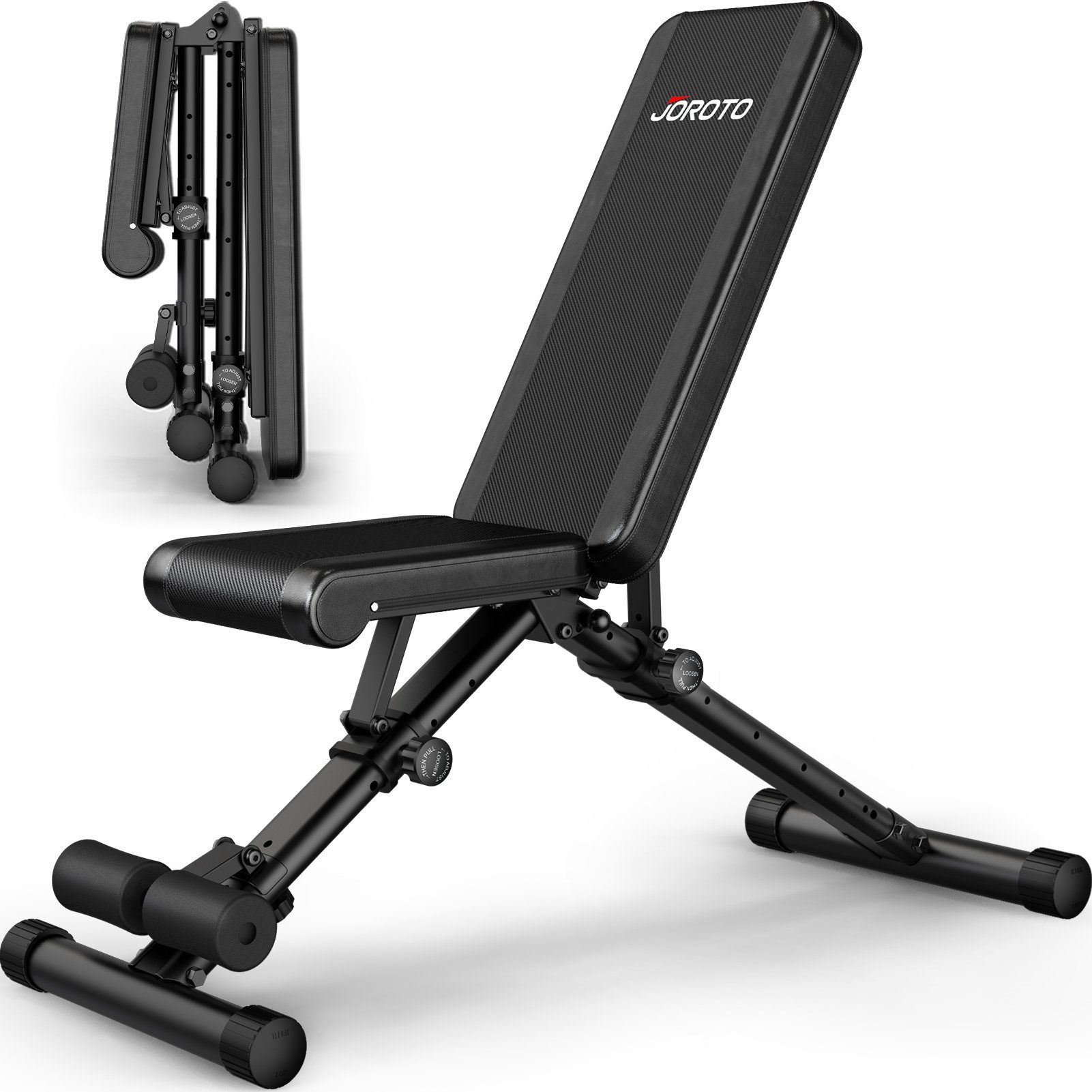 JOROTO Hantelbank Verstellbare Klappbare Hantelbank MD35, Trainingsbank mit Ein-Knopf-Faltdesign, 318KG Belastung