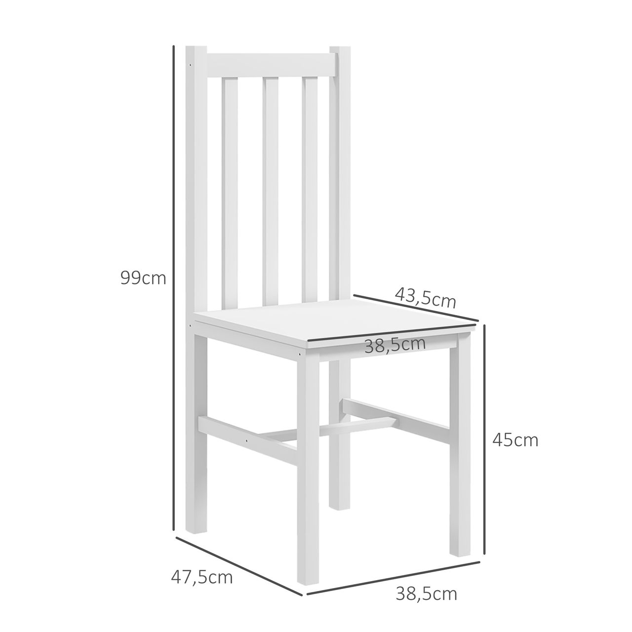HOMCOM Esszimmerstühle, 2er-Set Küchenstuhl, Essstuhl mit Rückenlehne, Holz Weiß
