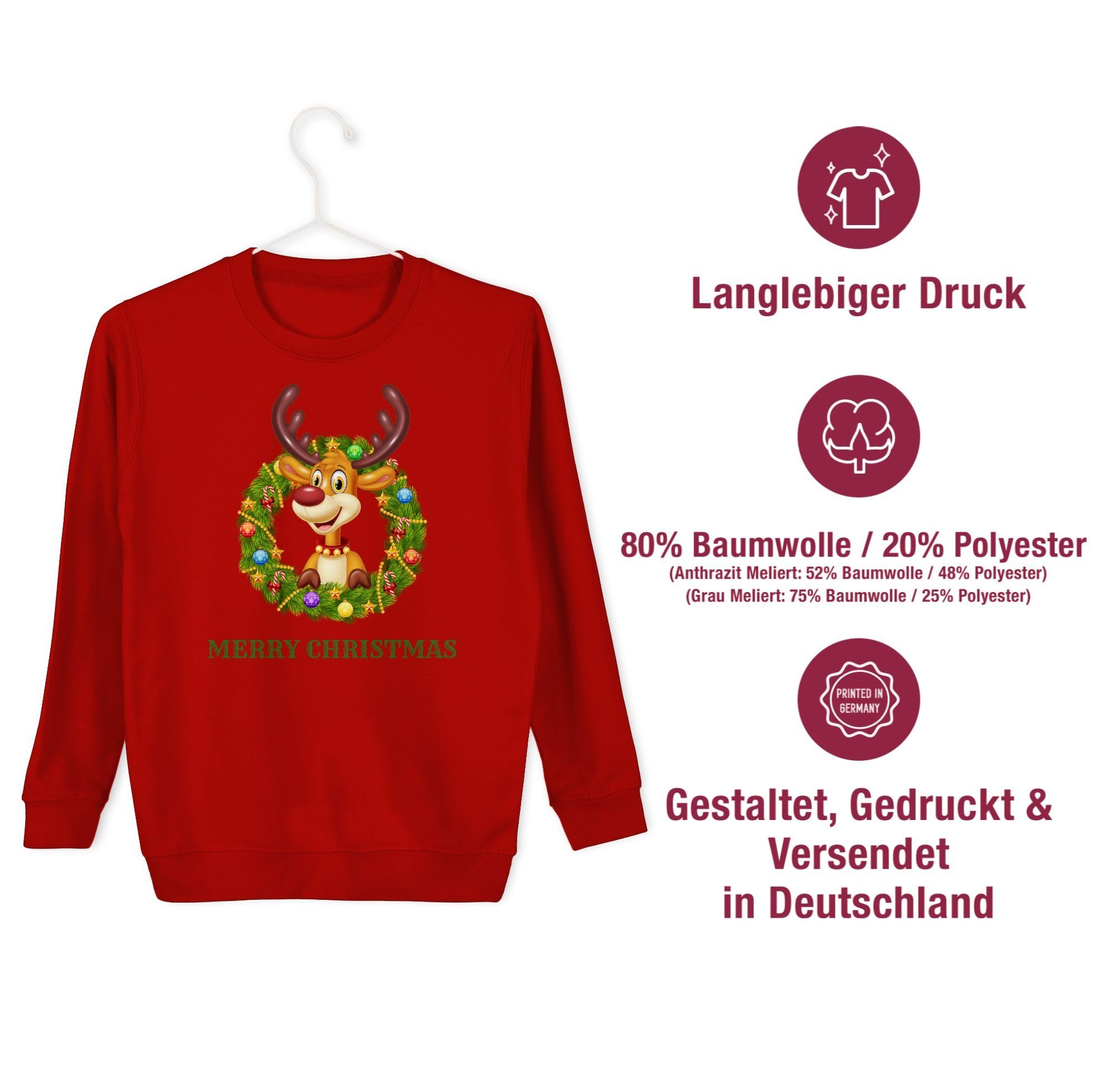 Shirtracer Sweatshirt Rentier im Weihnachtskranz Merry Christmas Weihnachten Kleidung Kinder