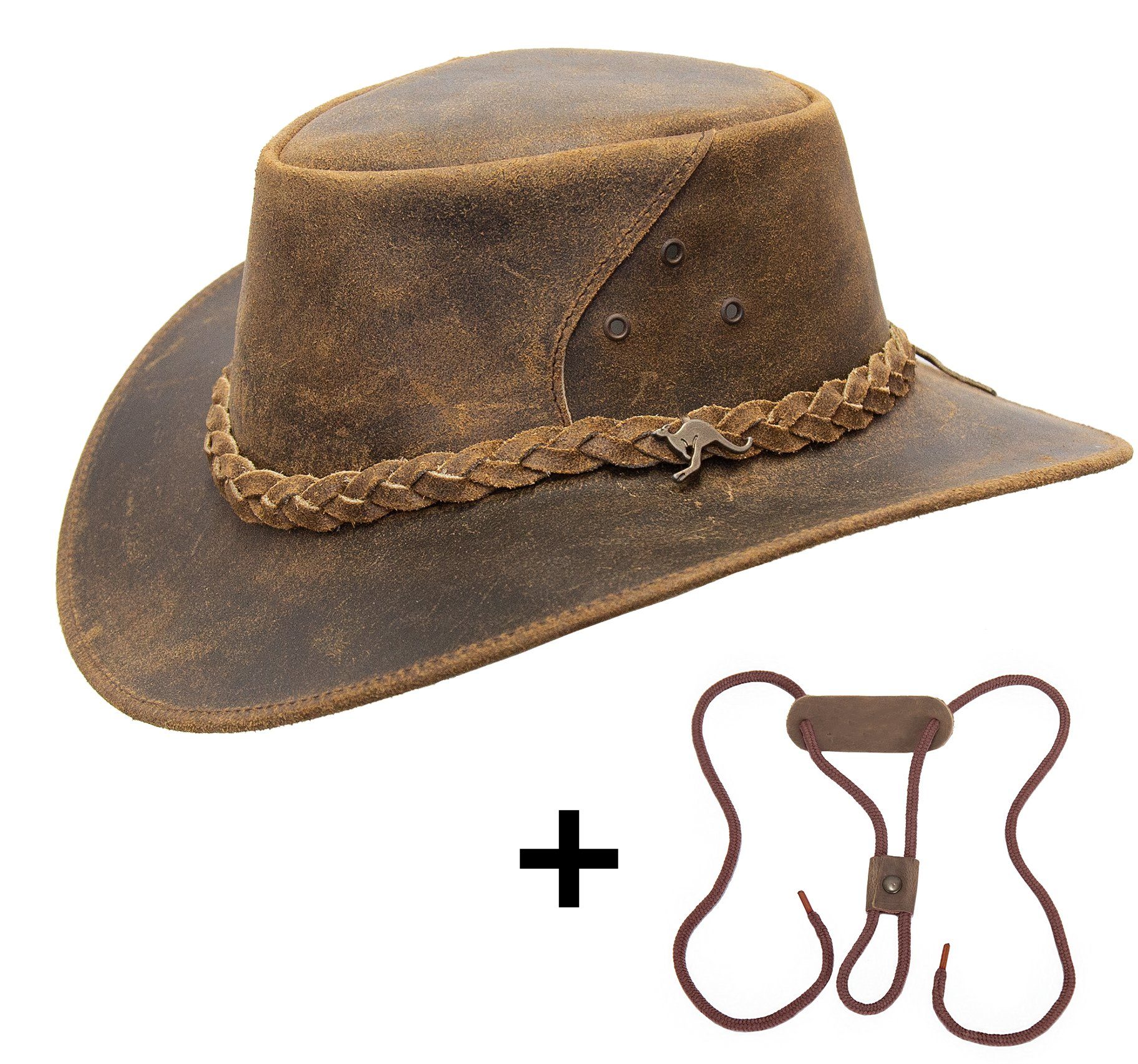 Outbacker Cowboyhut Lederhut aus Rindsleder allwettertauglich mit biegsamer Krempe