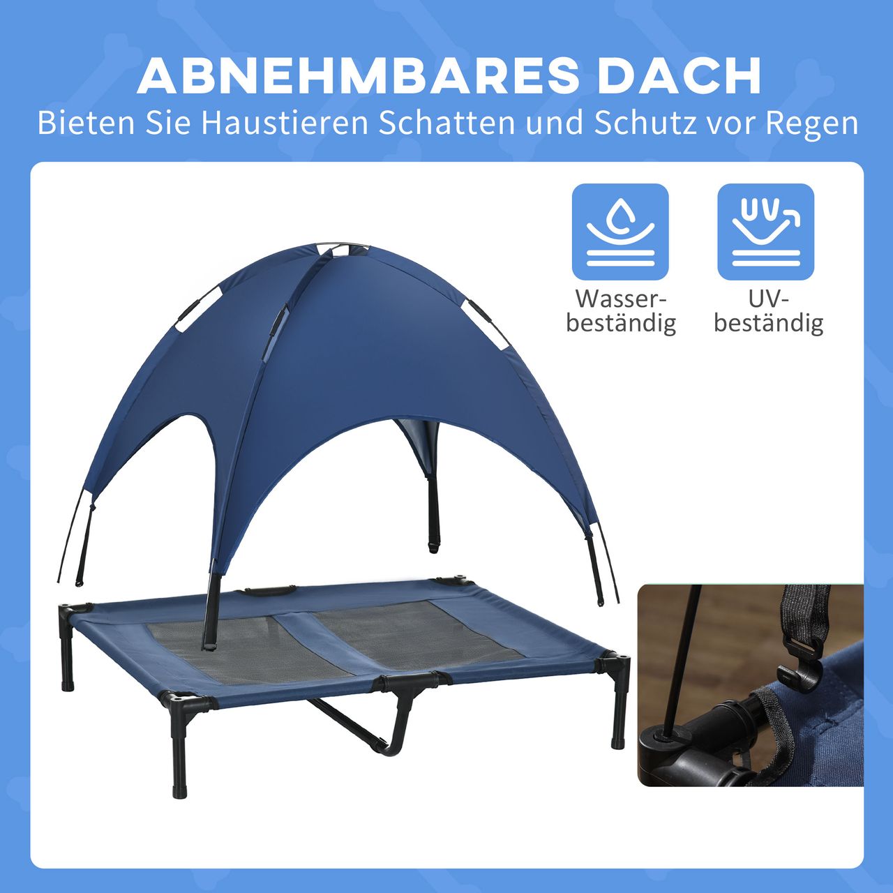 PawHut Haustierbett mit Baldachin Erhöhtes Hundebett Hundeliege outdoor Blau