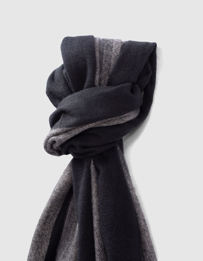 Echarpe grise lignes noires et motif chevrons Homme