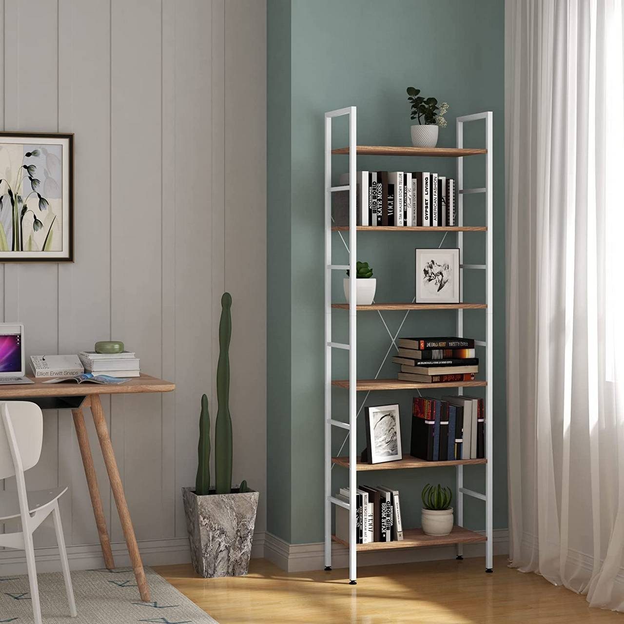 Woltu Bücherregal, 1-tlg., Hochregal Standregal Holz mit 6 Ablagen Badregal