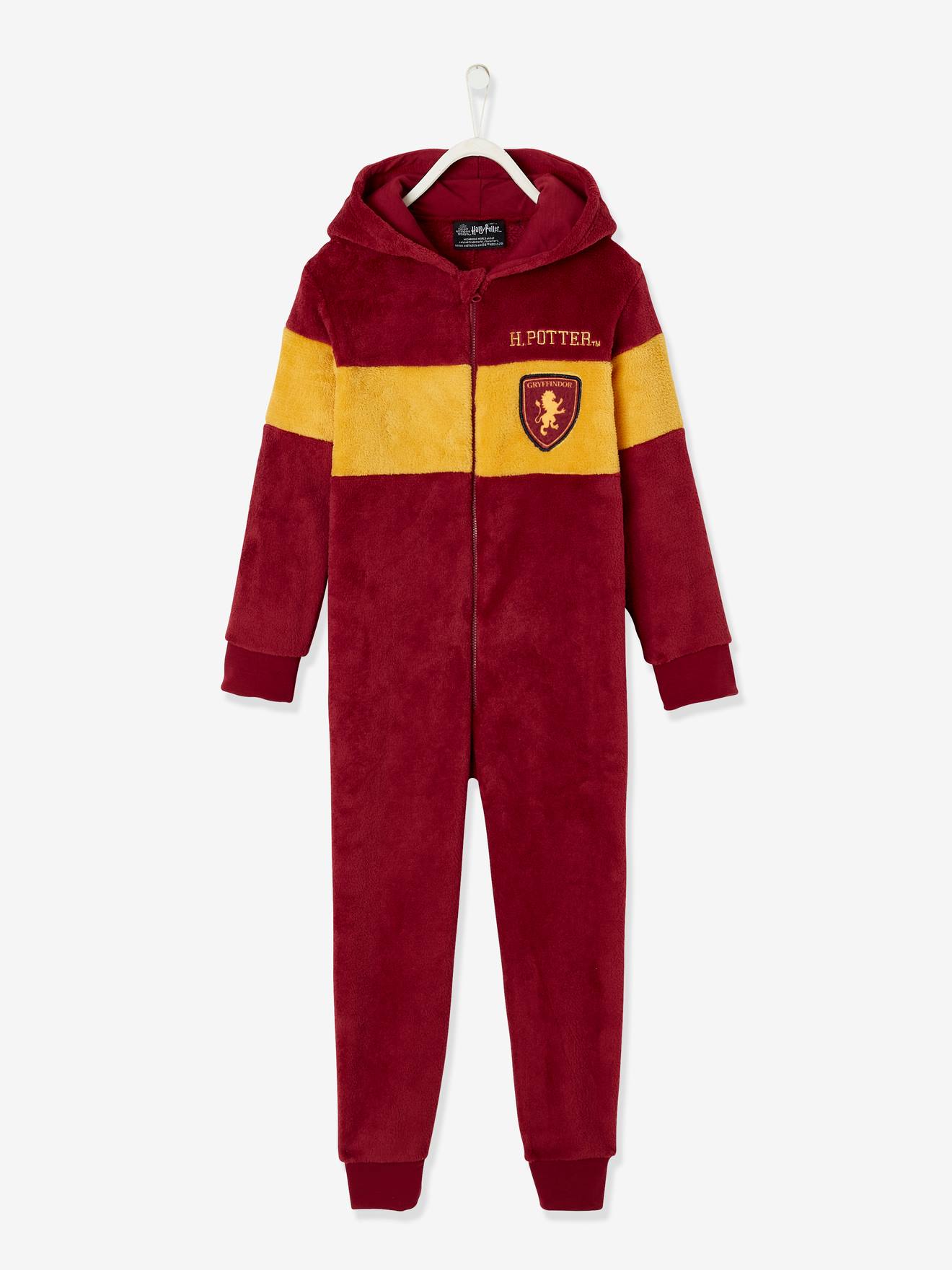 Surpyjama Harry Potter garçon en polaire rouge fonce uni avec decor