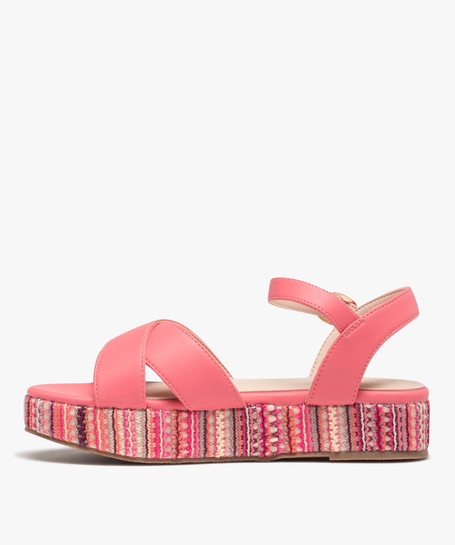 Sandales femme plateforme en corde dessus toile rose | GEMO