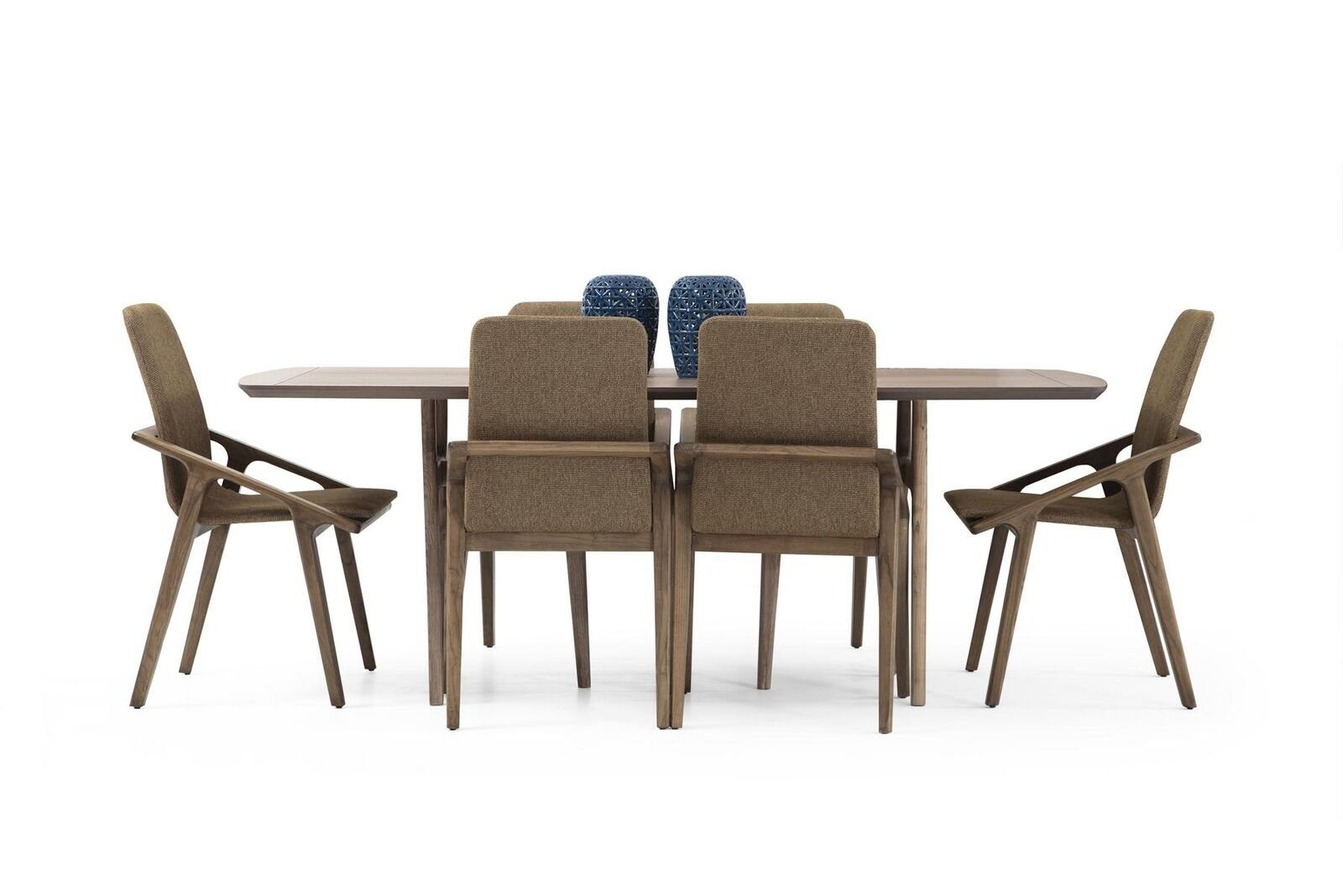 JVmoebel Esszimmer-Set Esszimmer Gruppe Esstisch Stühle Sideboard Tisch Holz Set 8tlg Weiß, (8-St., Esstisch + 6x Stühle + Sideboard), Made in Europa