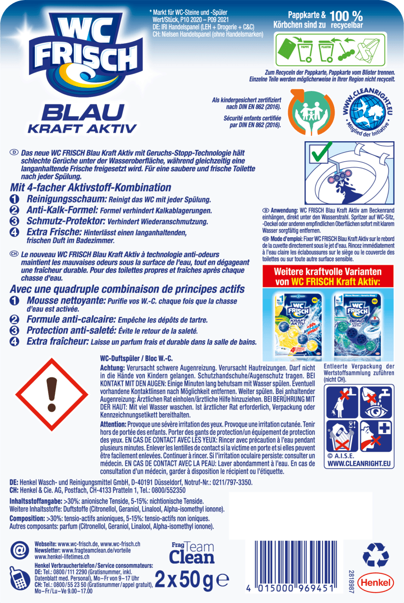 WC-Stein Blau Kraft Aktiv Blütenfrische, 2 St