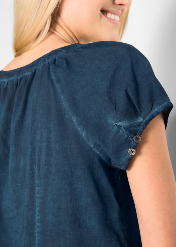 Cold-dyed-Bluse aus Bio-Baumwolle, Kurzarm