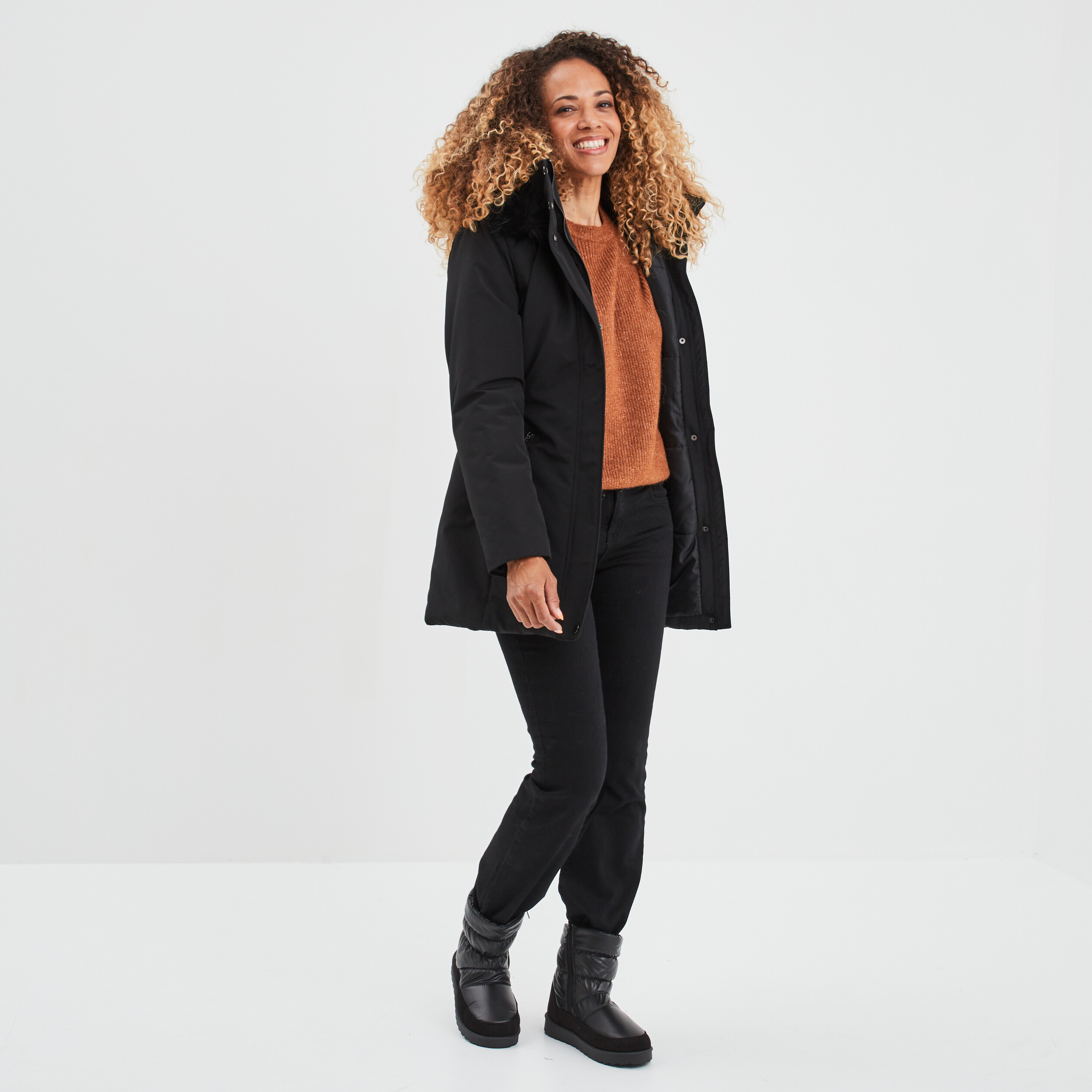 Pull col rond manches ballons camel femme | La Halle